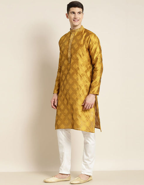 Mustard Kurta Jacquard Silk Pant Closure View