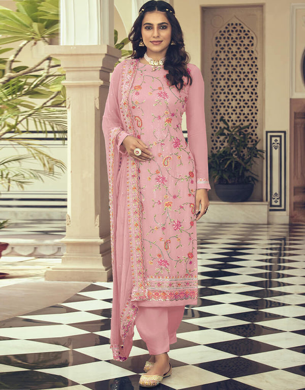 Pink Fox Georgette Pant Salwar Suit