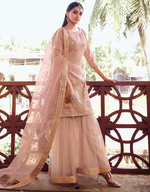 Light Peach Organza Sharara Suit
