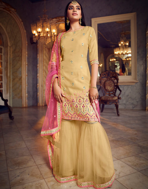 Beige Organza Sharara Suit