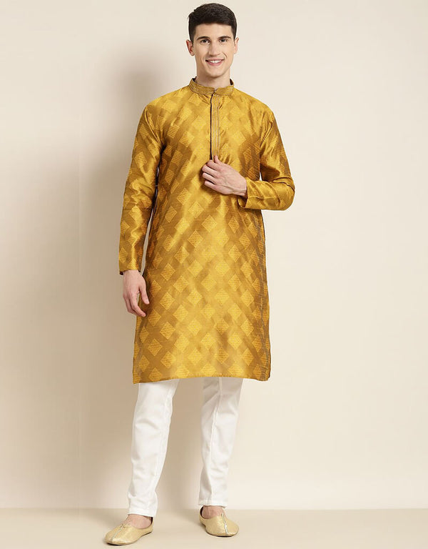 Mustard Kurta Jacquard Silk Pant