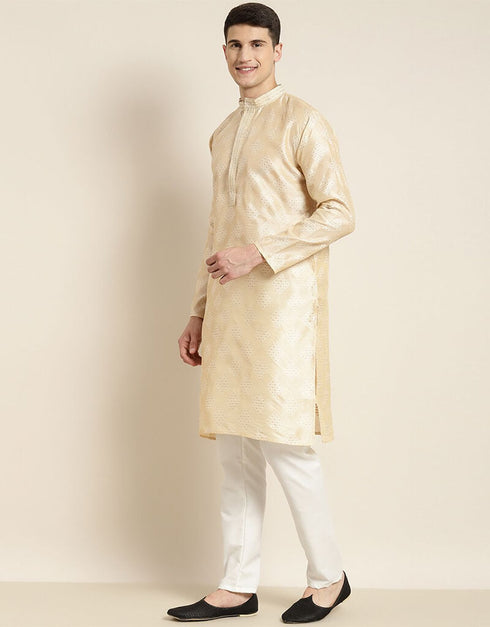 Cream Kurta Jacquard Silk Pant Closure View