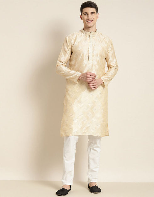 Cream Kurta Jacquard Silk Pant