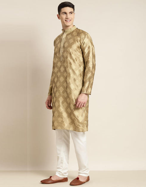 Gold Kurta Jacquard Silk Pant Closure View