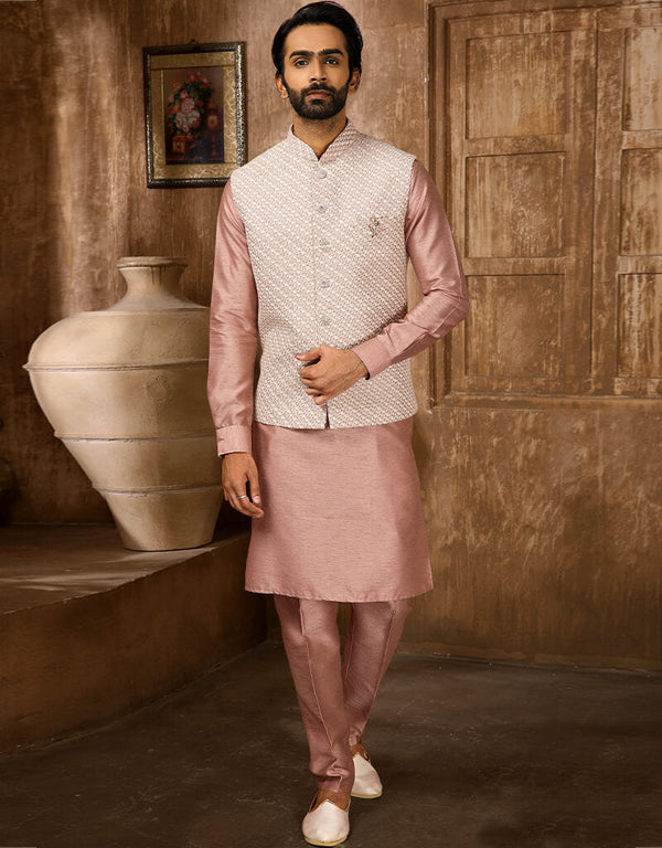 Onion Kurta Art Embroidered Banarasi Silk Aligadhi Pant