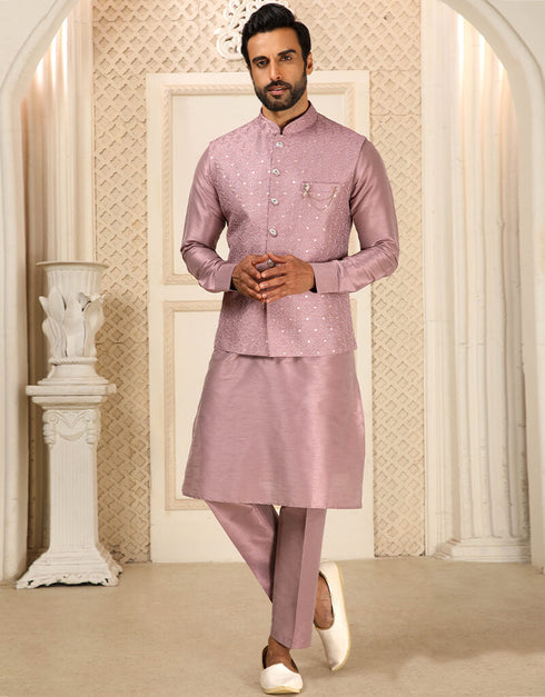 Onion Kurta Art Embroidered Banarasi Silk Aligadhi Pant