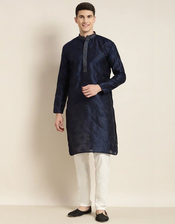 Navy Blue Kurta Jacquard Silk Pant