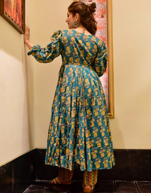 Multi Cotton Silk Pant Suit Back View