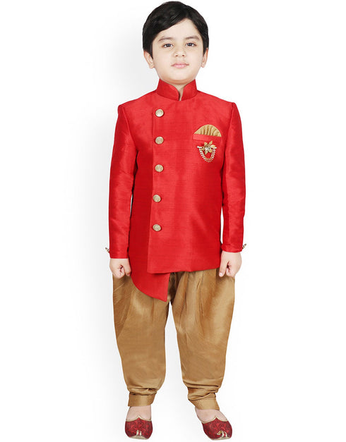 Red Kurta Dhoti Dhupion Silk