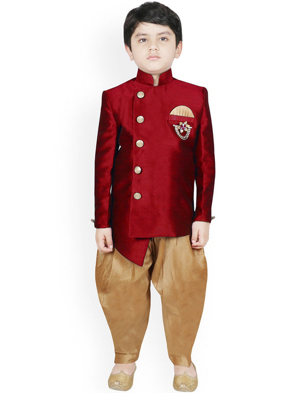 Maroon Kurta Dhoti Dhupion Silk
