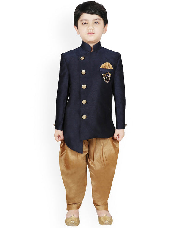 Navy Blue Kurta Dhoti Dhupion Silk