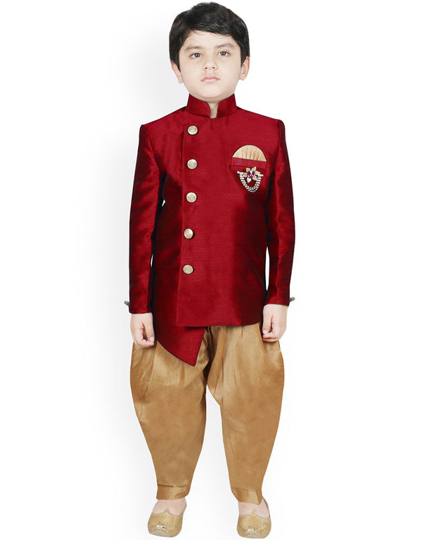 Maroon Kurta Dhoti Dhupion Silk