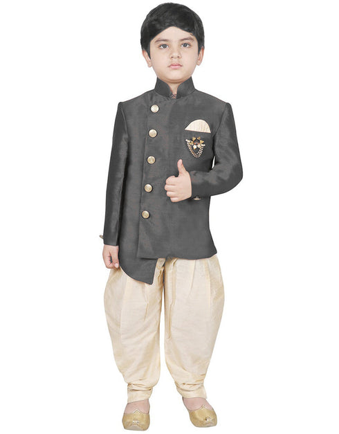 Gray Kurta Dhoti Dhupion Silk