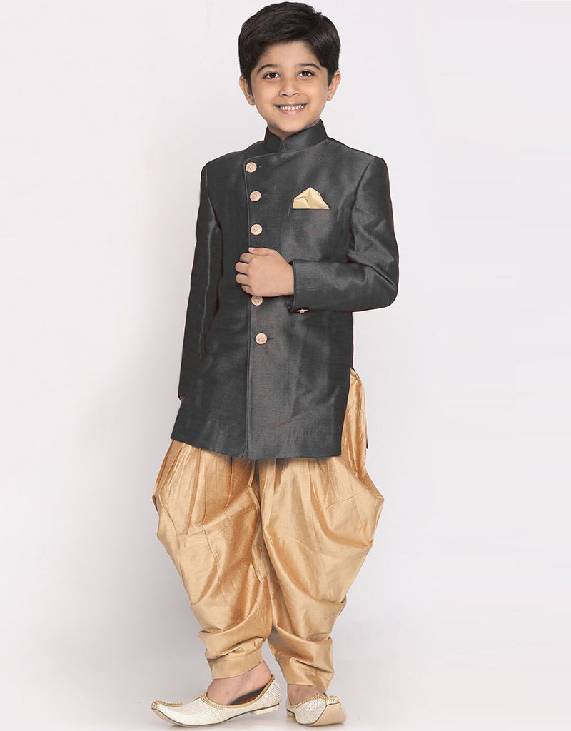 Black Kurta Dhupion Silk Chudidaar main image 1
