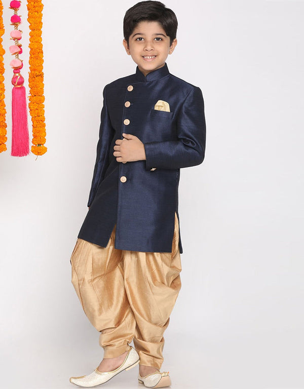 Navy Blue Kurta Dhoti Dhupion Silk