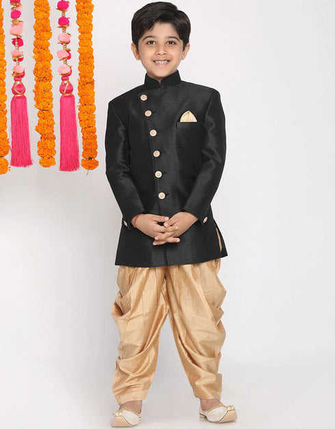 Black Kurta Dhoti Dhupion Silk