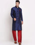 Navy Blue Kurta Dhupion Silk Payjama Closure View