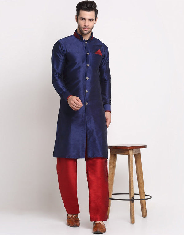 Navy Blue Kurta Dhupion Silk Payjama