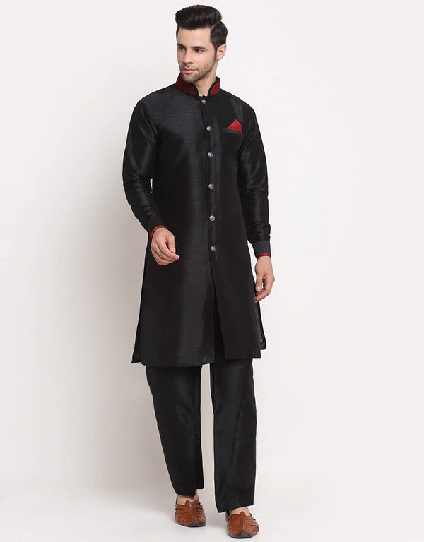 Black Kurta Dhupion Silk Payjama