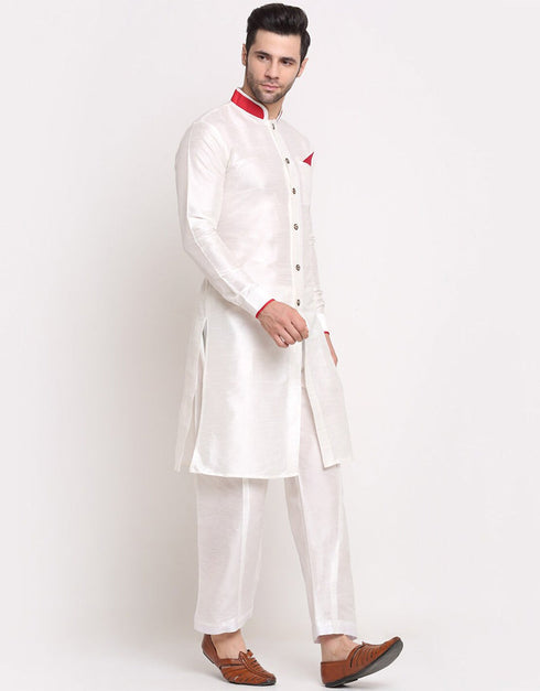 White Kurta Dhupion Silk Payjama Closure View