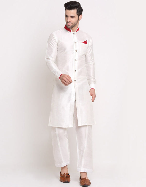 White Kurta Dhupion Silk Payjama