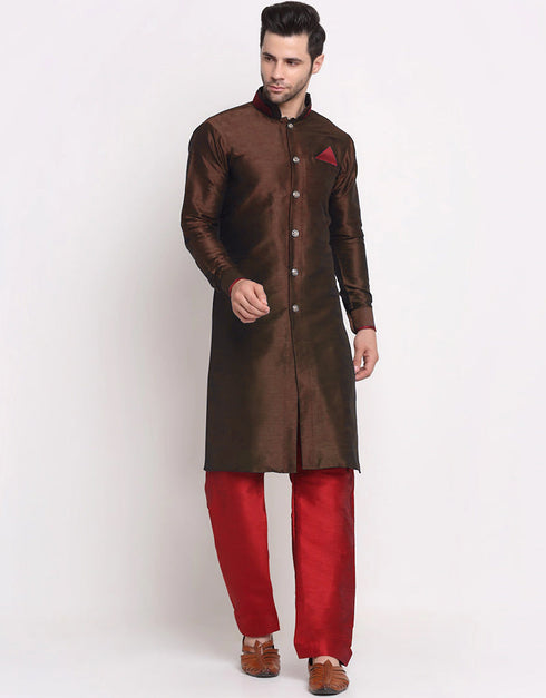 Brown Kurta Dhupion Silk Payjama