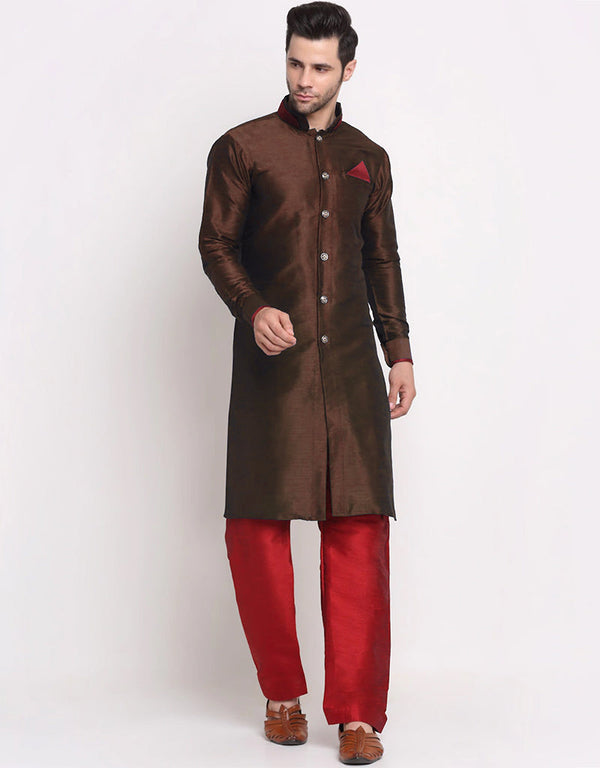 Brown Kurta Dhupion Silk Payjama