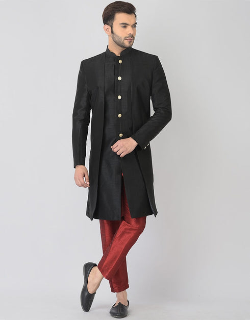 Black Kurta Dhupion Silk Payjama