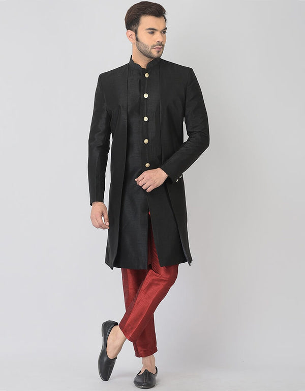 Black Kurta Dhupion Silk Payjama