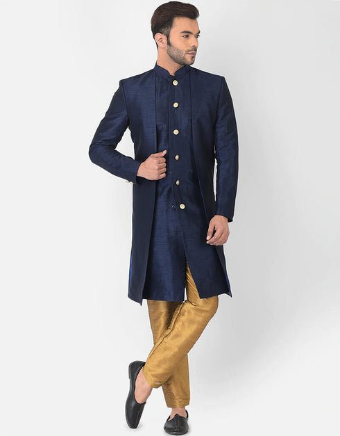 Navy Blue Kurta Dhupion Silk Payjama