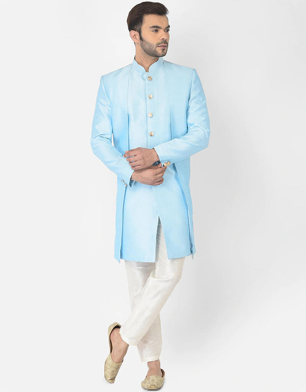 Sky Blue Kurta Dhupion Silk Payjama