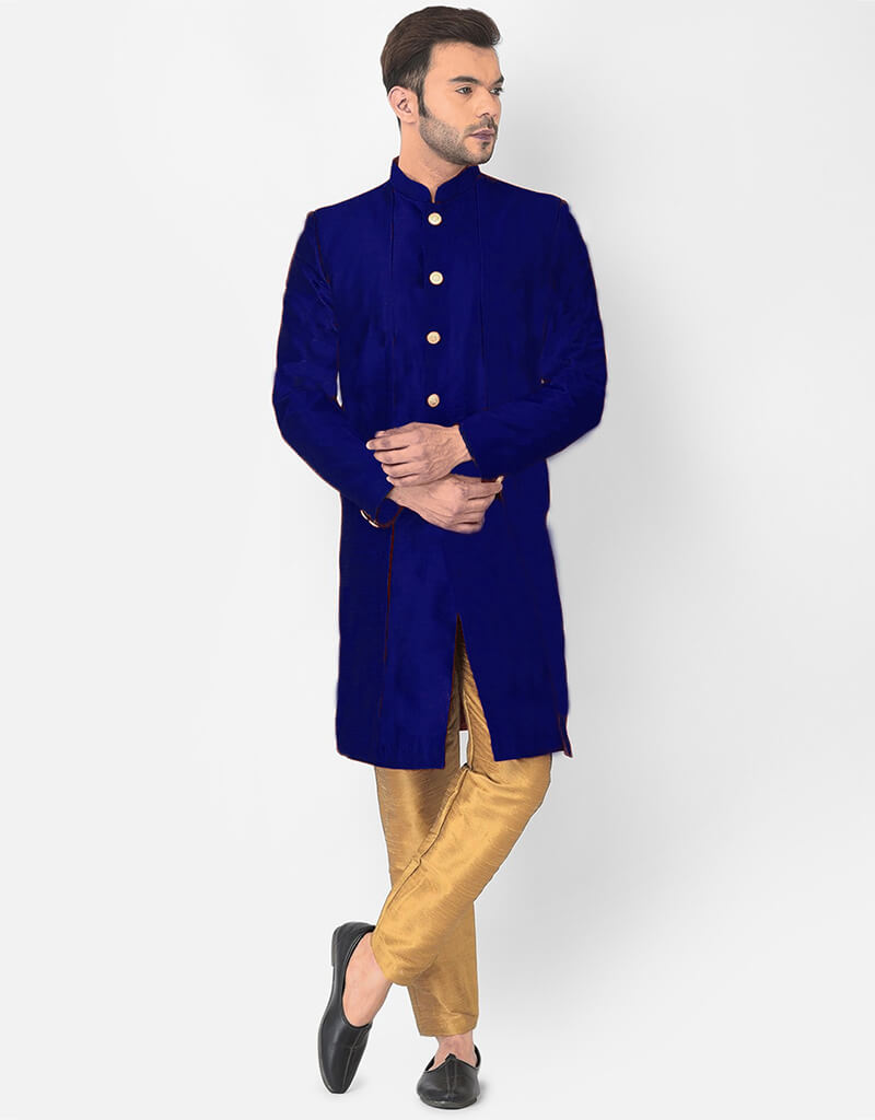 Navy Blue Kurta Dhupion Silk Payjama main image 1
