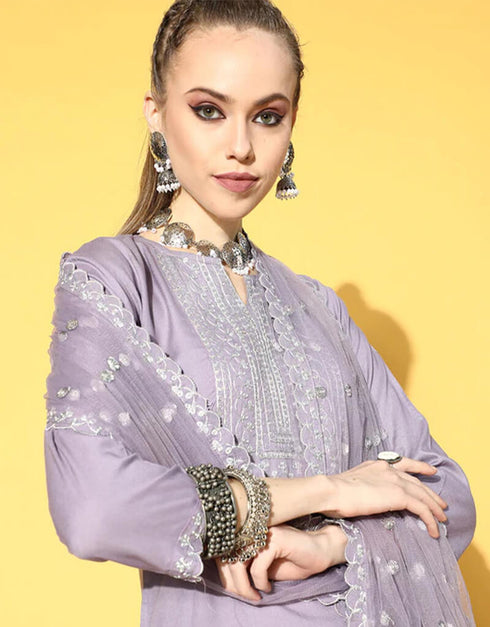 Light Purple Viscose Rayon Palazzo Suit Salwar Kameez