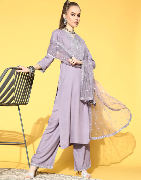 Light Purple Viscose Rayon Palazzo Suit