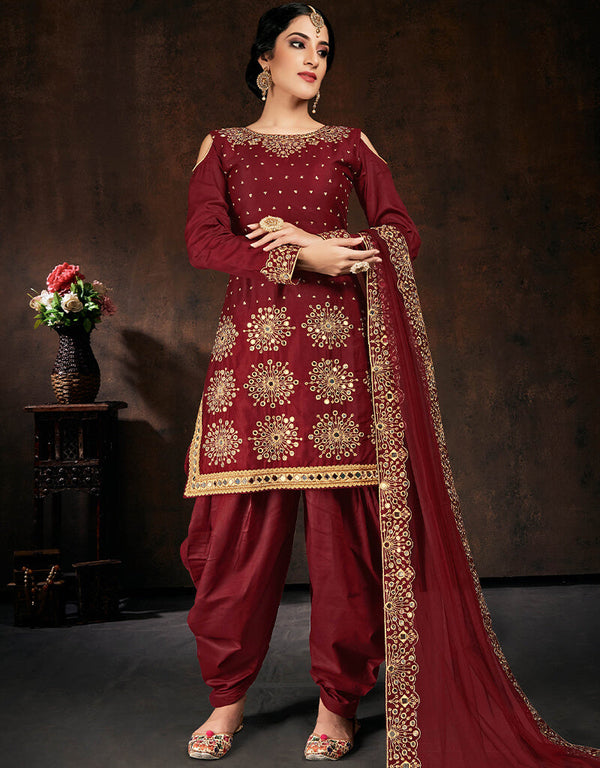 Maroon Jam Cotton Patiyala Suit
