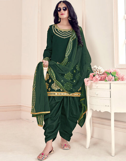 Green Bitalian Soft Silk Patiyala Suit
