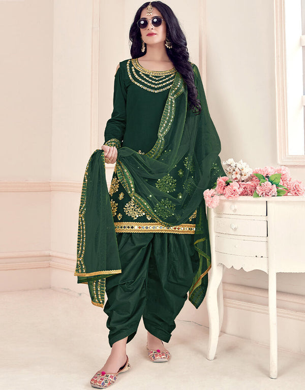 Green Bitalian Soft Silk Patiyala Suit
