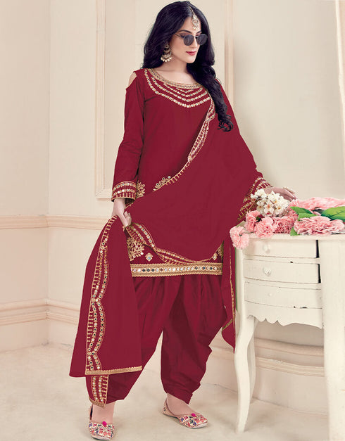 Maroon Bitalian Soft Silk Patiyala Suit