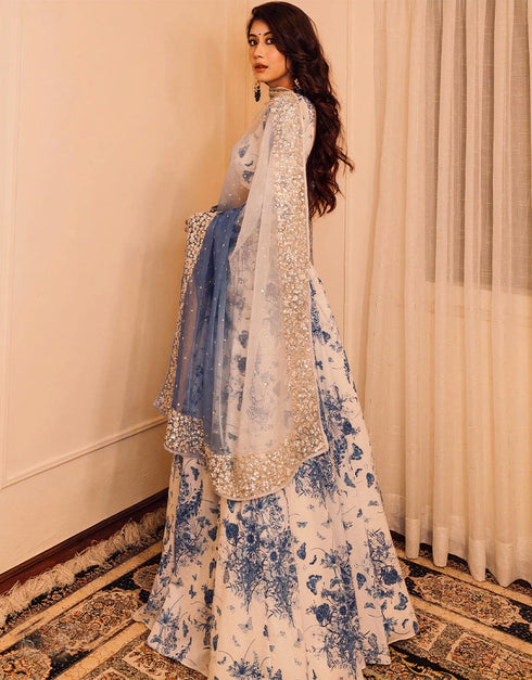 stylish multi georgette classic designer georgette lehenga choli with multi heavy slub silk rt4681-156663 Back View