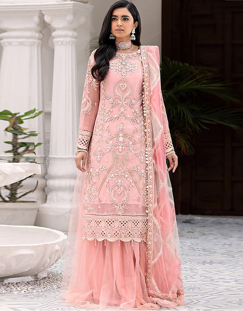 Light Pink Net Lehenga Suit