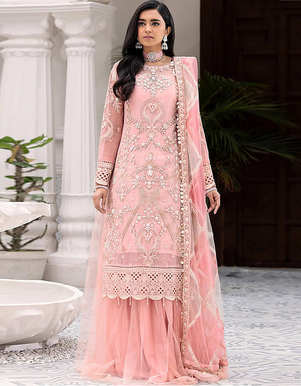 Light Pink Net Lehenga Suit