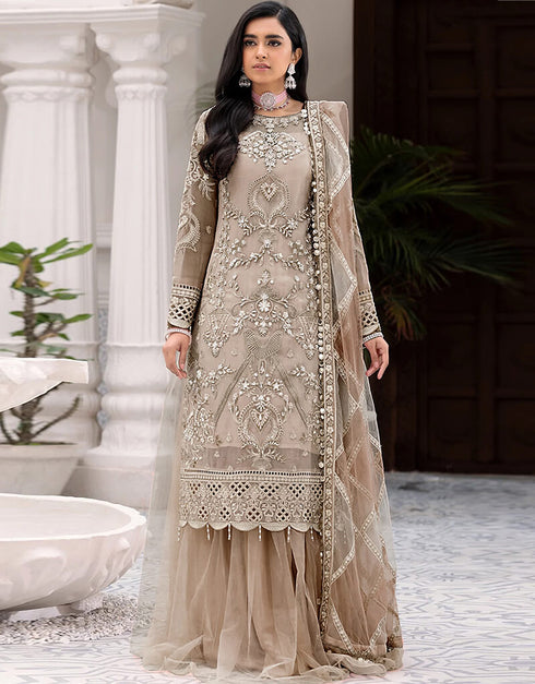 Light Brown Net Lehenga Suit
