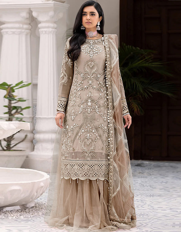 Light Brown Net Lehenga Suit