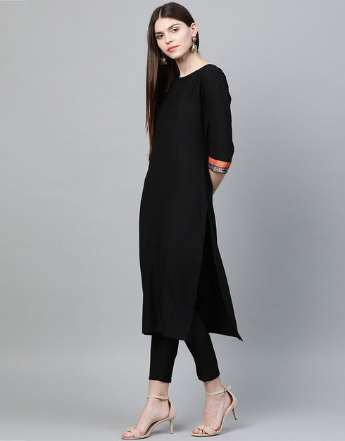 Black Rayon Pant Suit Closure View