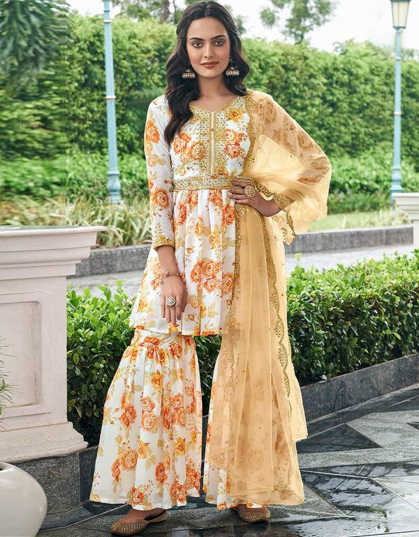 White Pure Fox Georgette Sharara Suit