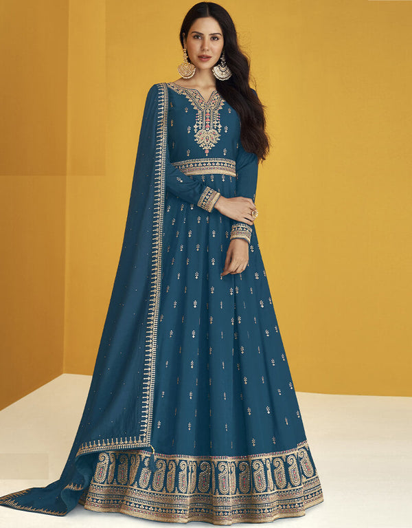 Teal Fox Georgette Anarkali Salwar Suit