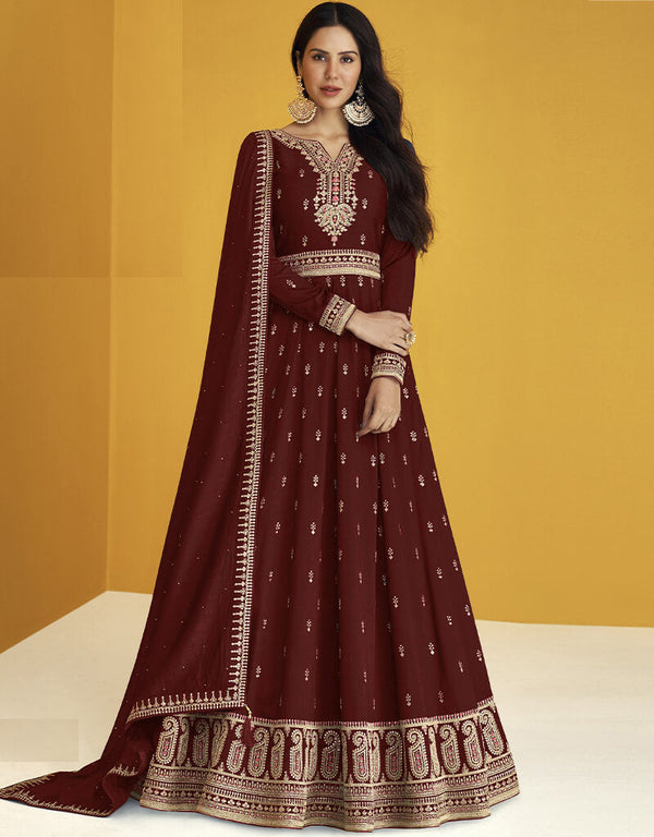 Maroon Fox Georgette Anarkali Salwar Suit