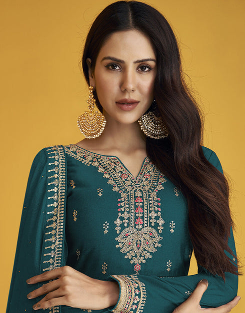 Rama Green Fox Georgette Anarkali Salwar Suit Closure View