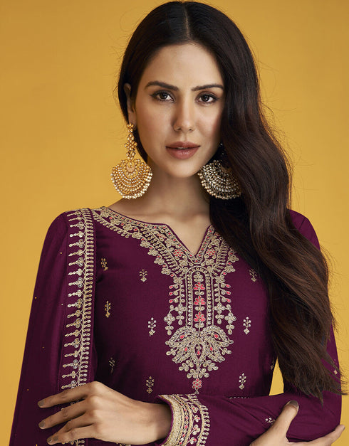 Purple Fox Georgette Anarkali Salwar Suit Closure View