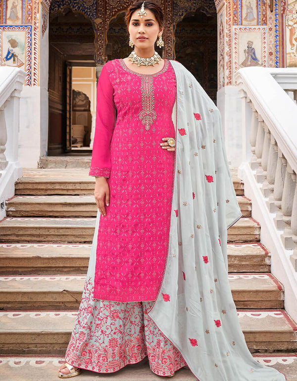 Pink Heavy Chinon Palazzo Salwar Suit